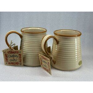 Papel Freelance By Cranbury Crafts Set of 2 Neutral Ribbed Ceramic Mugs Pottery